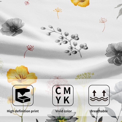 Imiss 14.4 28.3 Inch SpaSet 2 Grey Yellow Poppy Floral Hand Towel x Watercolor Botanical Leaf Fingertip Towel Bath