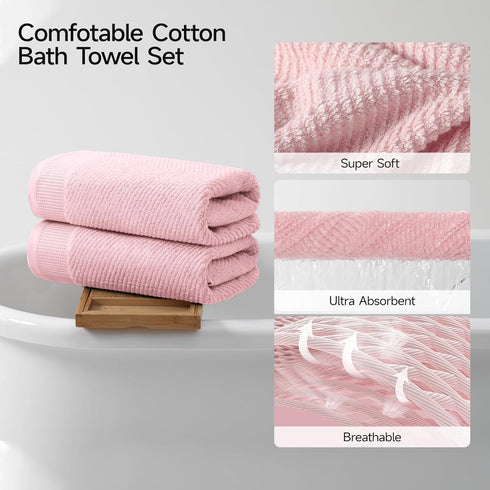 8-Piece Set, 2 2 4 100% REDKISS Luxury Pink Towel Bath Towels, Hand Towels, Washcloths, Cotton, Quick Dry, Highly