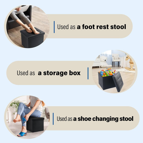 2 Pack, 13x12x12 Inches 260 lb, LotFancy Storage Ottoman, Foldable Foot Rest Stool, Small Leather Bench with Storage