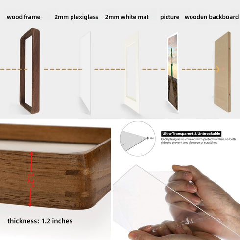 5x5 3.5x3.5 5x5,Square Natural Picture Frame Wood with Mat for Pictures or Wall Photo Frames Made of Solid Walnut Wood