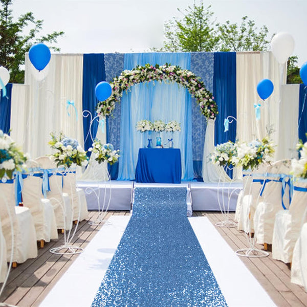 ShiDianYi Blue Aisle Runner for Wedding, 15FTx2FT Modern Baby Blue Glitter/Sequin Mesh Fabric Wedding Rug Runner