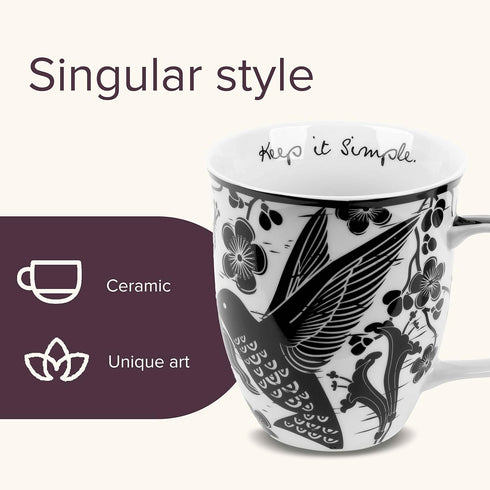 Karma Gifts 16 oz Black and White Boho Mug - Hummingbird, Cute Ceramic Coffee Mug for Women and Men