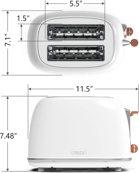 Retro Stainless Steel 2 Slice Toaster with 6 Settings, 1.5 In Extra Wide Slots, Bagel/Defrost/Cancel Function