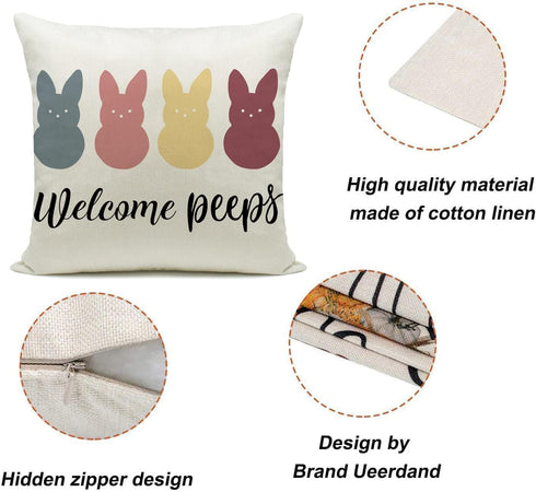 Ueerdand Easter Pillow Covers Set of 4, 20x20 Inch Farmhouse Bunny Decoration for Sofa Couch