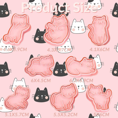 Crethinkaty Cat Cookie Cutters Set, 8 Plastic Cookie Cutter Stamps for Fun Cat Treats
