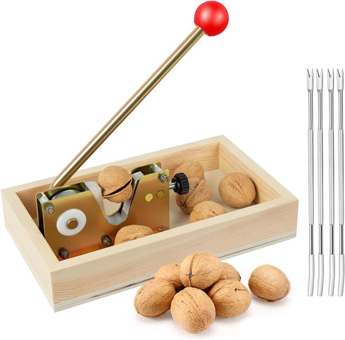 Nizodo NutCracker Tool Heavy Duty Nut Cracker with Wooden Base Adjustable Nut Tongs
