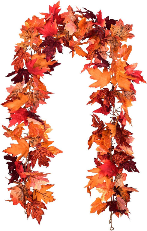 2 Pack Artificial Fall Maple Leaf Garland, Autumn Hanging Vines for Indoor Outdoor Wedding Thanksgiving Decor