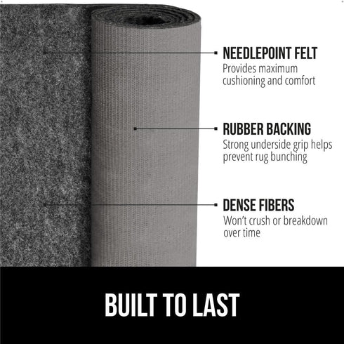 GORILLA GRIP Felt and Natural Rubber Rug Pad, 1/4in Thick, 2x3 FT, Slip Resistant Protection