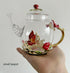 Creative Crystal Glass Teapot for Kung Fu Tea, Good Gift for Sister, Mom, Grandma, Red Rose