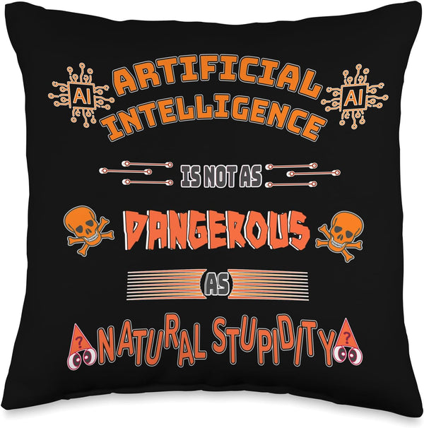 Funny AI Tech Geek Sarcastic Orange Throw Pillow, 16x16, Multicolor