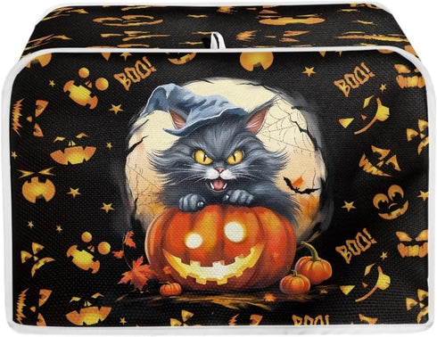 Ghost Pumpkin Cat Toaster Dust Cover, 2 Slice Small Kitchen Appliance Cover for Halloween Decor