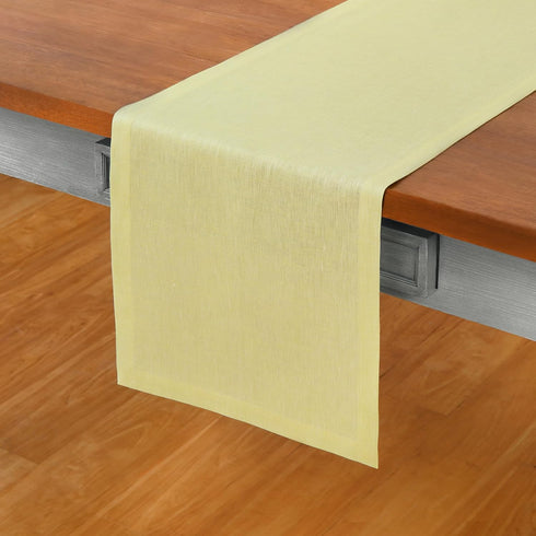 60 Inches 100% 14 60 Inch Summer, Solino Home Linen Small Table Runner - Athena, Pure Linen Chambray Yellow Table
