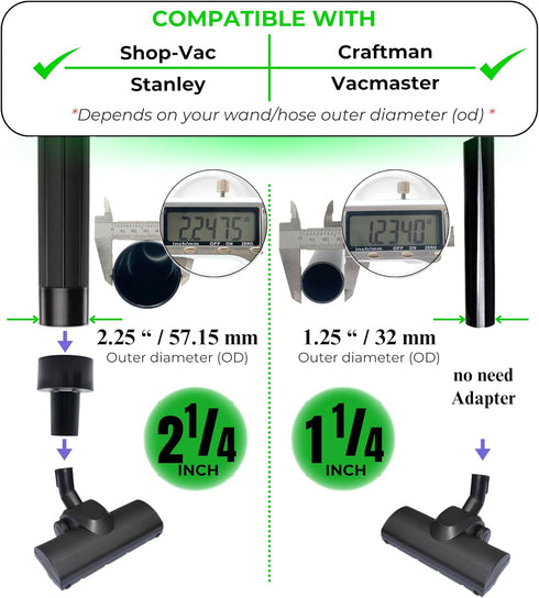 Turbo Brush Head for Shop Vacs, 1 1/4'' (32mm) and 2 1/2'' Accessories, Vacuum Floor Brush for Pet Hair on Low Carpet