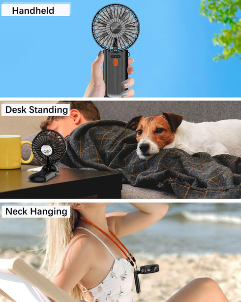Portable Fan Handheld Fan, Mini Hand Held Fan, 6-15H Cooling Small Personal Fan, Neck Fan w/Lanyard for Kids Women Men