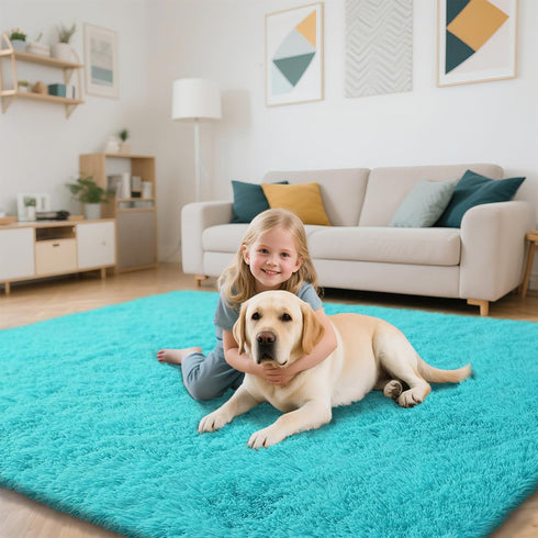 6x9 yongyangjuxin Teal Blue Rug Fluffy Rug, Teal Area Rugs for Living Room, Soft Cute Baby Play Mat, Teal Rugs