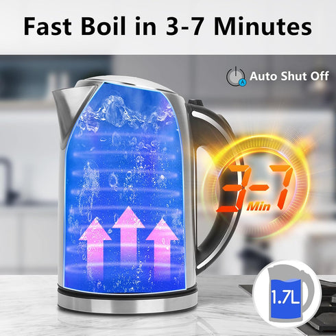 Aigostar Electric Kettle, 1.7L Electric Tea Kettle with LED Illumination, Hot Water Kettle Electric for Tea and Hot Water, Fast Boiling Kettle with Auto-Shutoff & Boil-Dry Protection, BPA Free by Aigostar