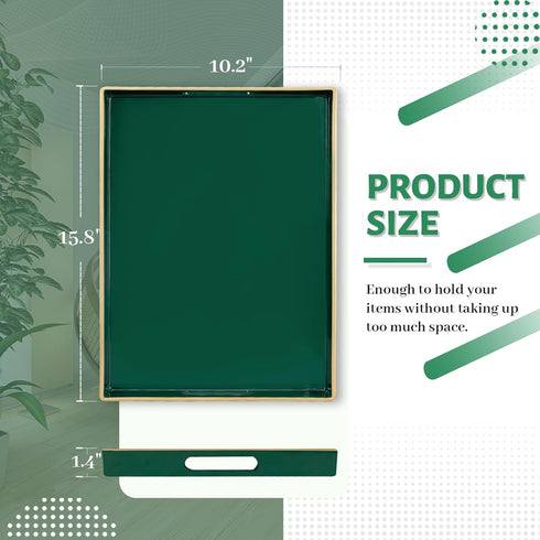 15.8" 10.2" 1.4" MAONAME Dark Green Decorative Tray, Serving Tray with Handles, Plastic Trays for Coffee Table