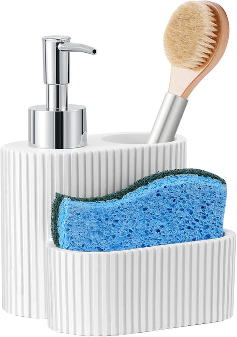 Shinowa Soap Dispenser with Sponge Holder, Marble Look Liquid Hand and Dish