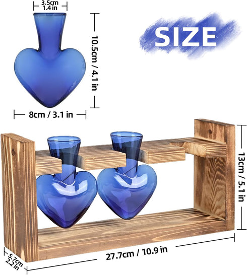 Plant Terrarium Propagation Stations Hydroponics Home Garden Decoration Gift for Women with Wooden Stand Heart Shaped