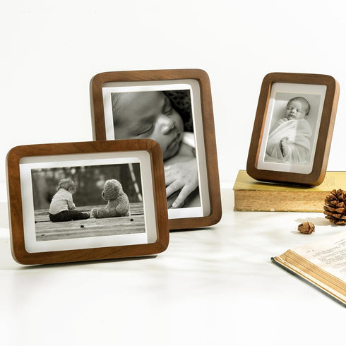 4x6 4 6 3.5x5, FLYJOE Picture Frame, Natural Solid Walnut Wood Photo Collage Frame with HD Tempered Glass, Modern