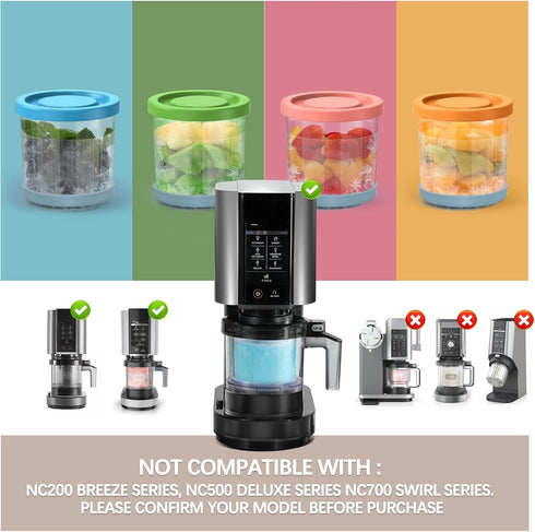 QVN 4 Pack 16 oz NC299AMZ NC300 For Ninja Creami Pints and Lids - Creami Pints, Creami Containers, Creami Pint