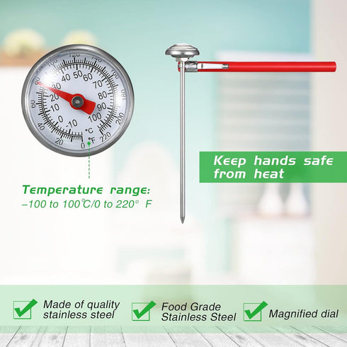 6 Pcs Stainless Steel Kitchen Thermometer, 5 Inch Long Stem, 1 Inch Dial for Milk Frothing, Food, BBQ Cooking