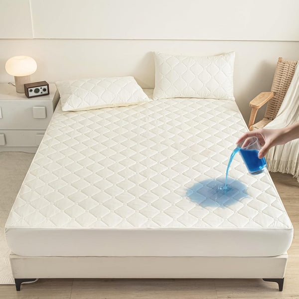 Waterproof Mattress Protector Full, 18 Deep Pocket Fitted Mattress Topper+2pcs Pillow Cases