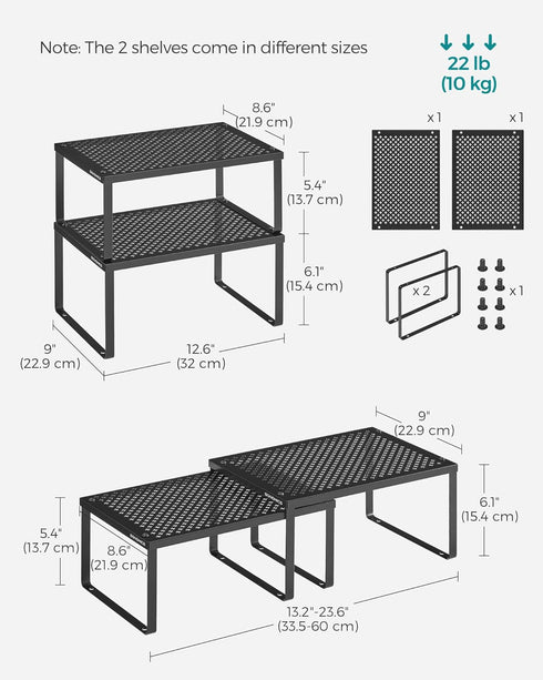 SONGMICS Spice Rack - Cabinet Shelf Organizers, Stackable and Expandable Set of 2 Metal Kitchen Counter Shelves, Ink