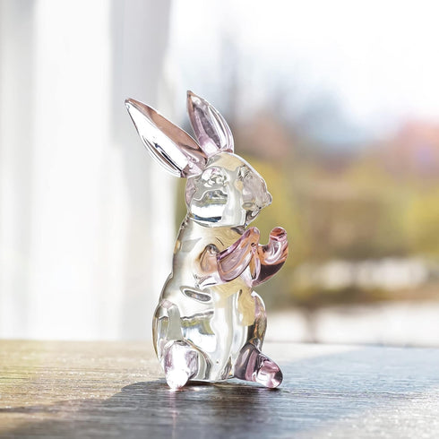 HDCRYSTALGIFTS 3.5 Inch Crystal Rabbit Bunny Figurine, Spring Easter Decorations, Glass Art Animal Paperweight