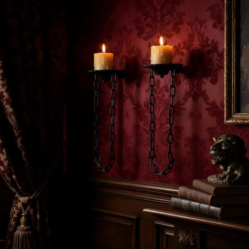 Sconce(Set 2)-Medieval Candle of Metal Wall Decorations-Gothic Retro Chain Wall Candle Sconces-Black Wall Sconces