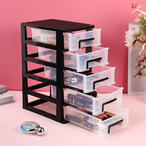 SAFIGLE 5 Drawer Mini Plastic Storage Organizer, Space Saving Bins with Drawers for Crafts, Tools, Stationary
