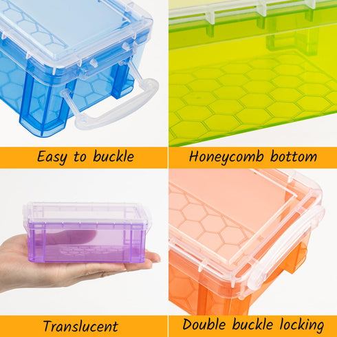 6Pack Colorful Small Plastic Containers, 5.3" X 3.0" X 2.0" - Stackable Mini Storage Box with Lid for Jewelry, Crafts