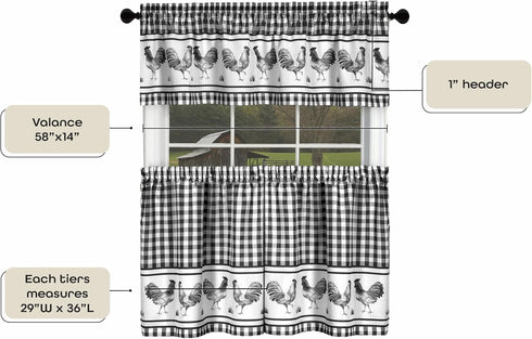 Light Filtering Printed Tier & Valance Window Curtain Set, 58 Inch Length, 36 Inch Width, Barnyard (Burgundy) by Achim