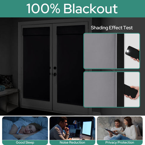 HOMEIDEAS 100% Blackout French Door Curtains, Privacy Door Curtains for Door Window, 26 X 40 Inch Room Darkening Curtains, Thermal Insulated Door Window Shades for Bedroom, (1 Panel, Light Grey)