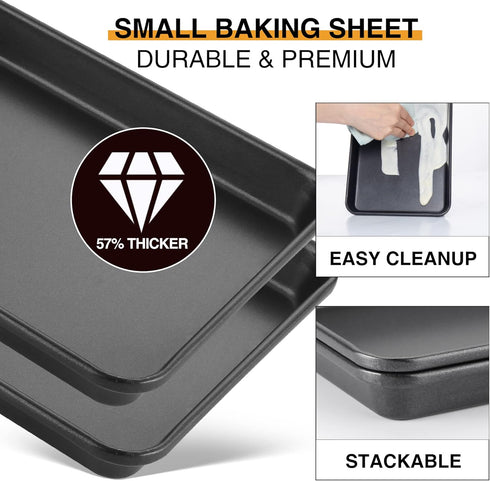 HONGBAKE 2 Pack 9.7X7.5" Toaster Oven Pans, 57% Thicker Nonstick Cookie Sheet Pan Set