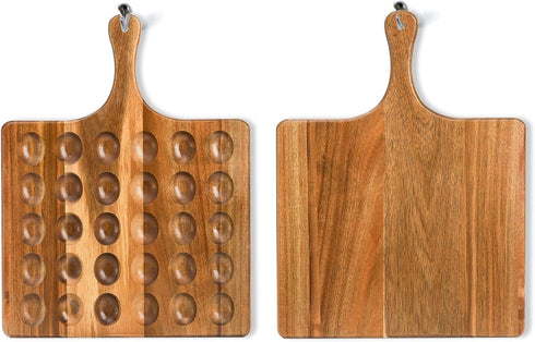 30 17"x13" Okllen Holes Reversible Wooden Deviled Egg Platter with Handle, Acacia Wood Deviled Egg Tray Charcuterie
