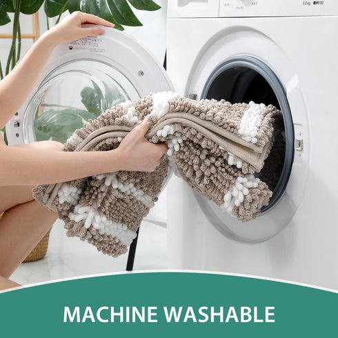 HOMEIDEAS 2 Piece Cationic-Dye Bathroom Rugs Sets, Chenille Extra Soft Absorbent Non-Slip Machine Washable Bath Mats