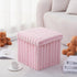 15x15x13 Inch, 265lbs Wenqik Pink Storage Ottoman Cube, Fluffy and Furry Square Foot Rest Stool, Foldable Storage