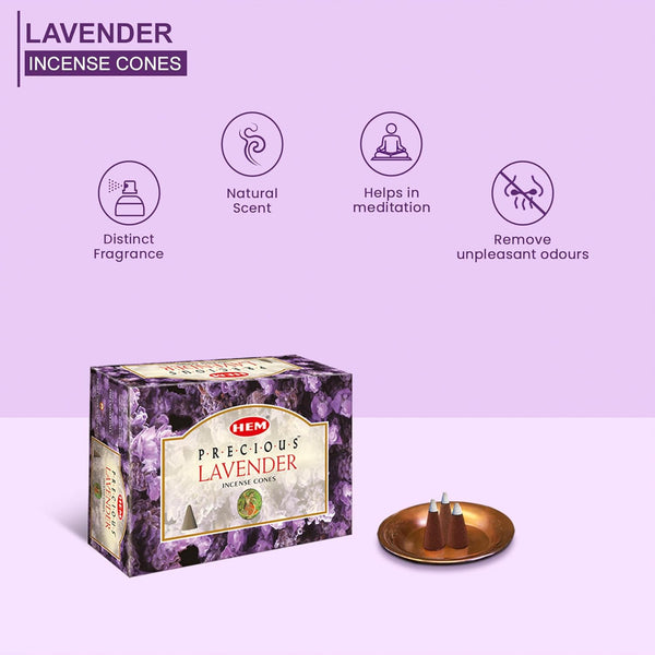 HEM Precious Lavender Incense Cones, Pack of 12, 120 Count