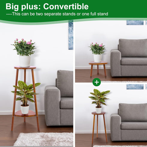 Eocogup Tall,2 Plant Stand Indoor Tier Convertible Wooden Flower Stand,Planter Stand,Multi-purpose Plant Shelf Indoor
