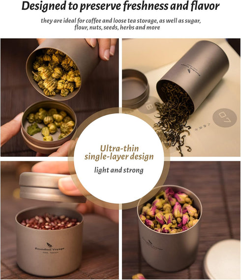 Boundless Voyage Titanium Small Tin Can Box Canister, Food Storage Container for Tea, Coffee, Herb, Candy, Chocolate,