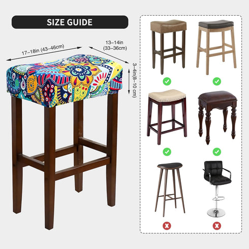 Set 4 18x14inch Waterproof Bar Stool Covers Rectangle of Boho Stretch Seat Cushion Covers for Backless Barstools