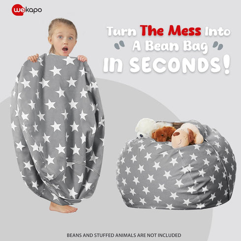 WEKAPO Stuffed Animal Storage Bean Bag Chair Cover for Kids | Stuffable Zipper Beanbag for Organizing Children Plush