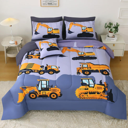 Sets Kids,8 3D Set Set,Trucks JQinHome Construction Full Bedding for Boys Piece Bed in A Bag Cartoon Car Excavator