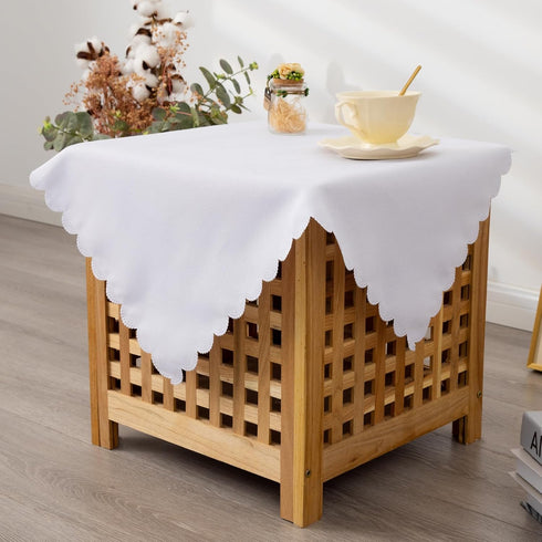 Small Square White Tablecloth 24 x 24 Inch Polyester Fabric Washable Table