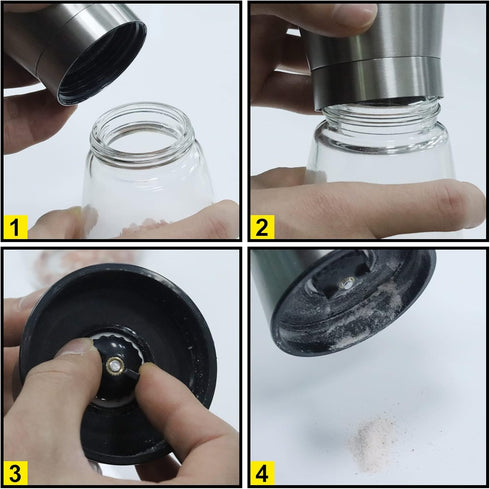 Set (Set 2) Gulex Salt and Pepper Grinder Pepper Mill, Sea Salt Shaker Refillable, Adjustable Coarseness, Stainless