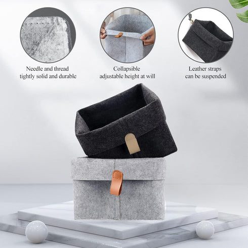 Felt Storage Basket, Large Capacity Folded Closet Storage Bin with Hanger for Clothing, Books, Shoes (Light Gray)