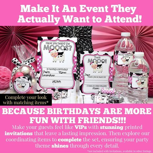 Heard the Moos Pink Cow-Themed Birthday Party Invitations for Kids, 20 Fill In Cards with Envelopes by AmandaCreation