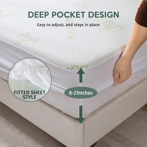 Full Size Mattress Protector, 100% Waterproof Cooling and Breathable Mattress Cover, Deep Pocket 8"-21"