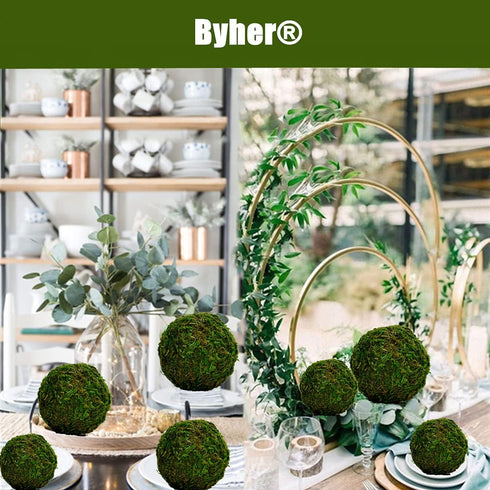 BYHER Handmade Natural Green Moss Decorative Ball, Set of 6 (3.5")
